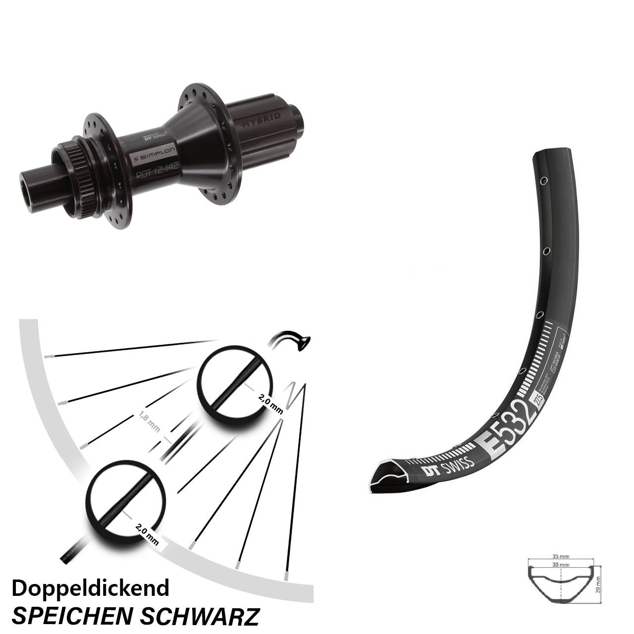 Centerlock Hinterrad 27,5 Zoll DT Swiss E 532-370 Hybrid 8-11 fach 12x142