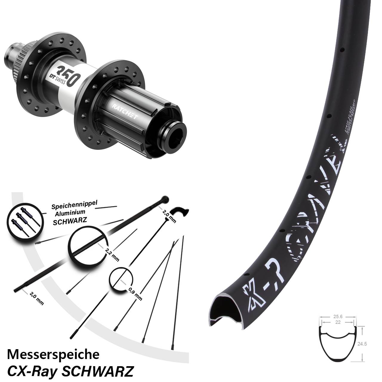 KX-R Gravel DT Swiss 350 Road 28-29 Zoll Disc Hinterrad 12x142 CX-Ray 11-12 fach