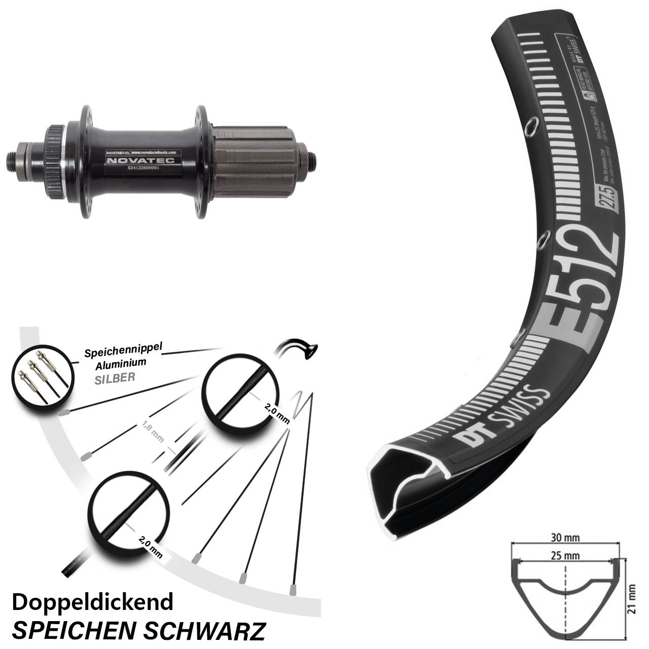 DT Swiss E 512 Novatec D472 27,5 Zoll Disc Laufrad QR 8-12 fach HG