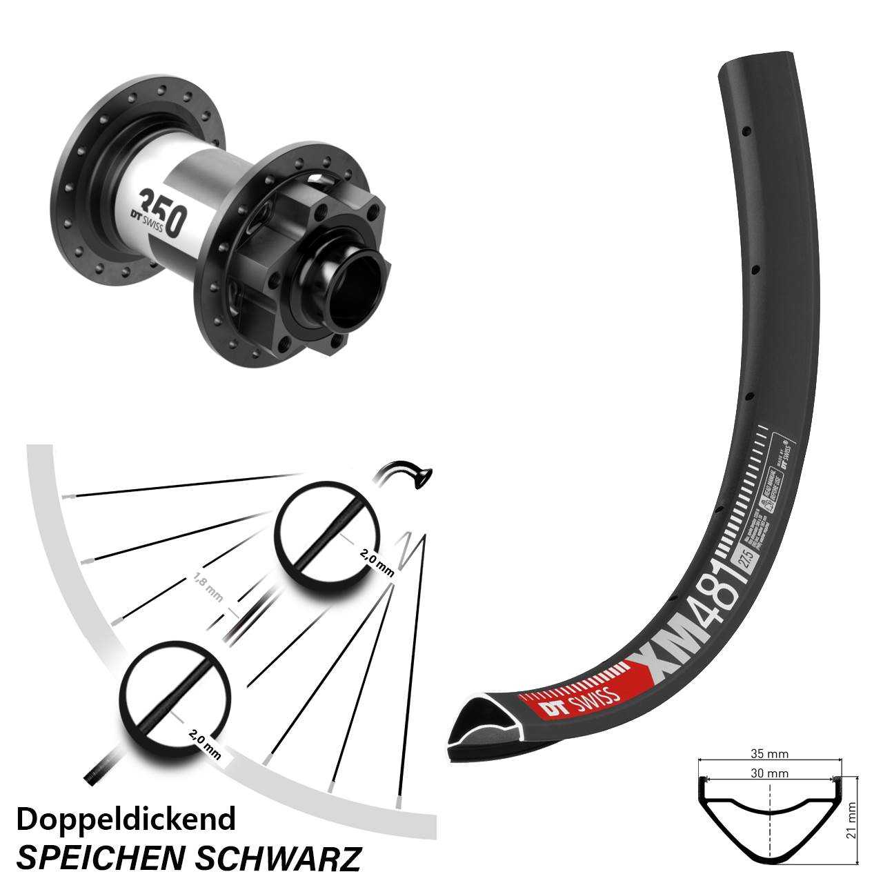 27,5 Zoll DT Swiss XM481 350 Disc Laufrad 20x110 Boost