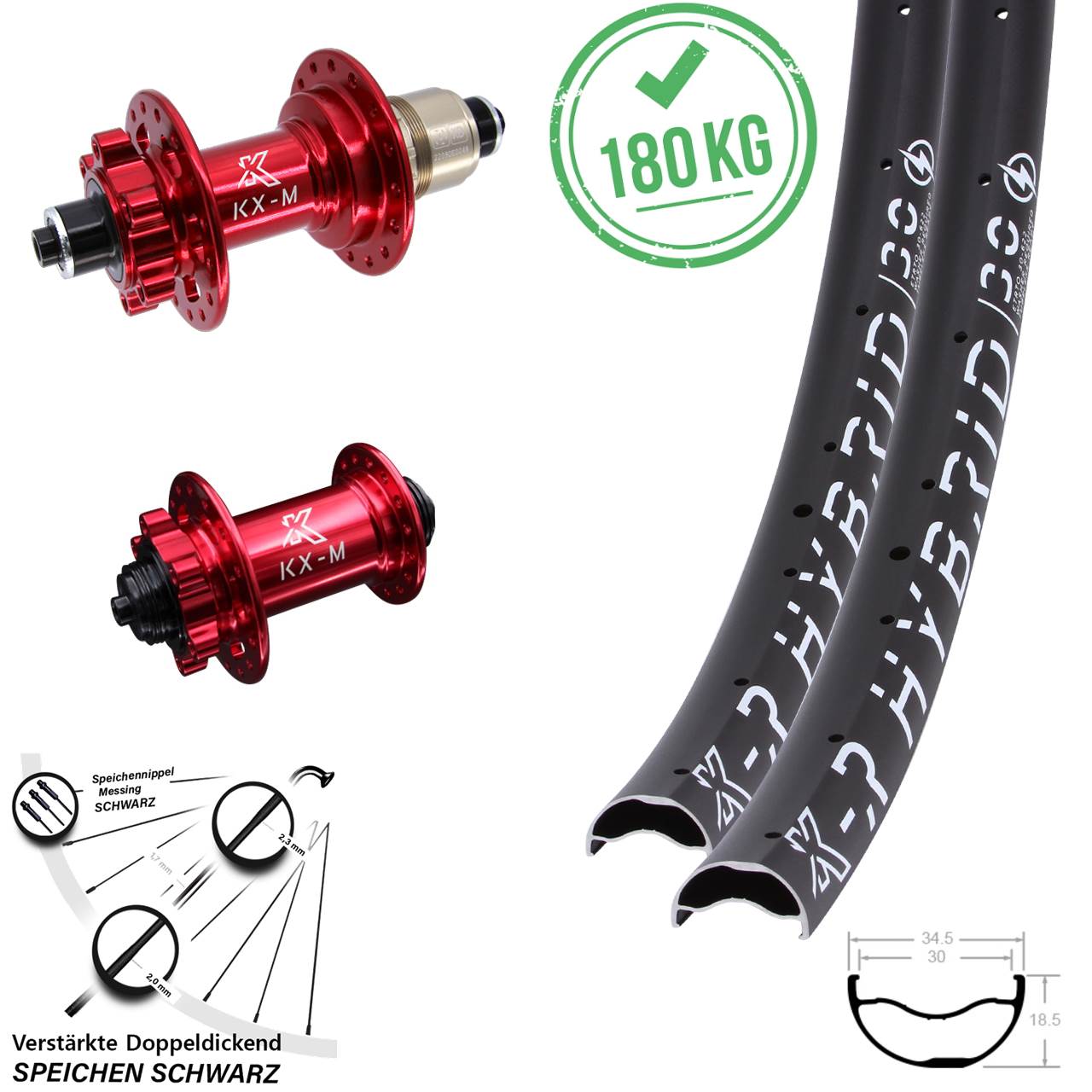29 Zoll KX-MR Hybrid 30 rot Disc Laufradsatz für Schnellspanner SRAM XD