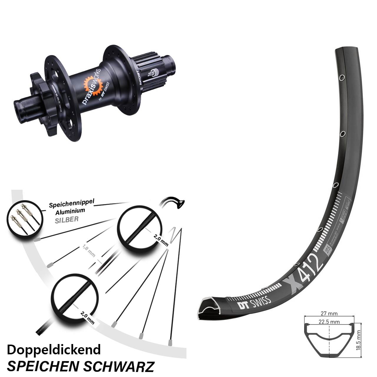 Disc Hinterrad 12x142 29 Zoll DT Swiss X412-350 Shimano Micro Spline