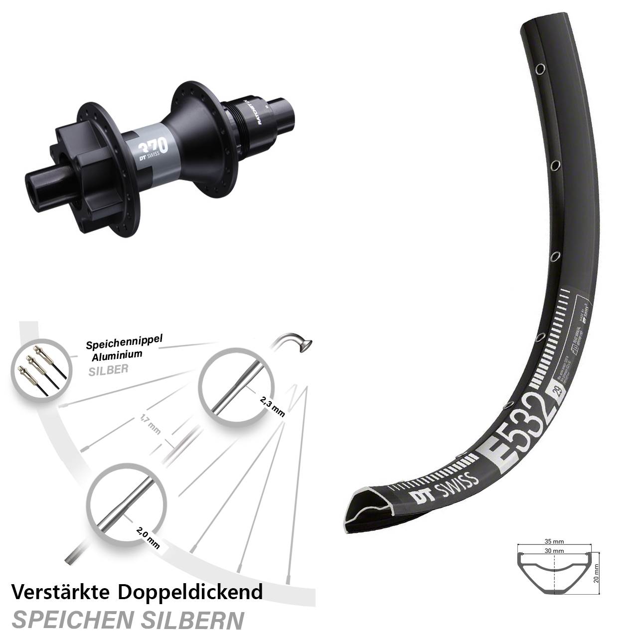 DT Swiss E 532-370 29 Zoll Disc Laufrad 12x142 XD 11-12 fach