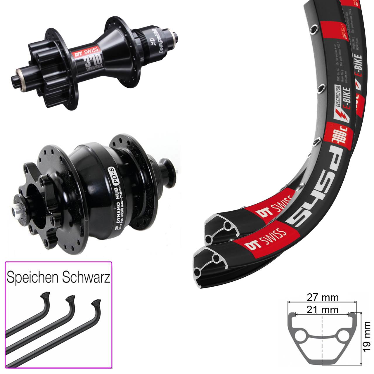 28 Zoll DT Swiss 545D Disc Laufradsatz 5x100/135 XD 370 SP PD-8