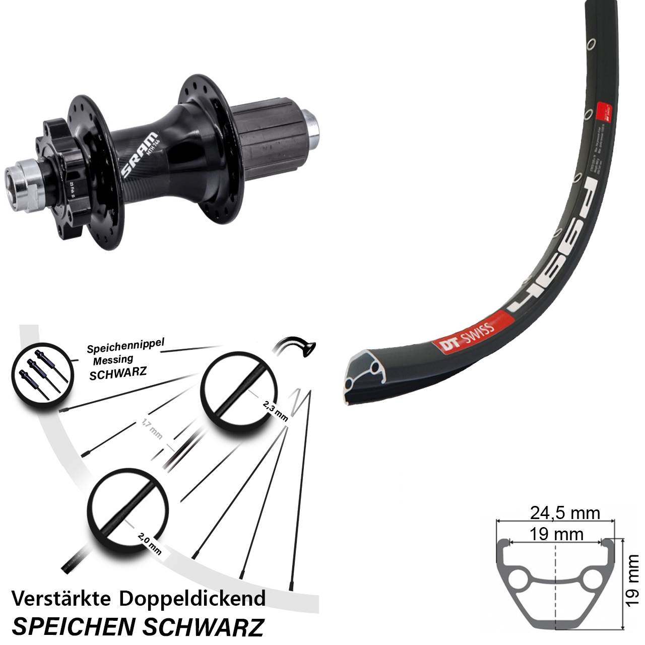 6-Loch Hinterrad 12x148 28 Zoll DT Swiss 466d Sram 746 8-11 fach HG