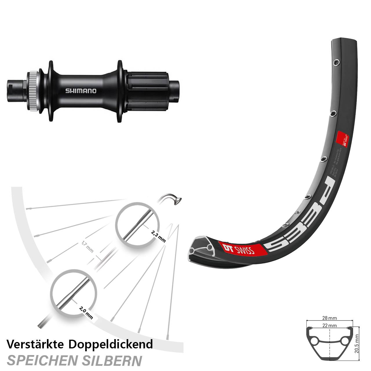 Disc Hinterrad 12x142 26 Zoll DT Swiss 533d Shimano FH-MT400 8-11 fach