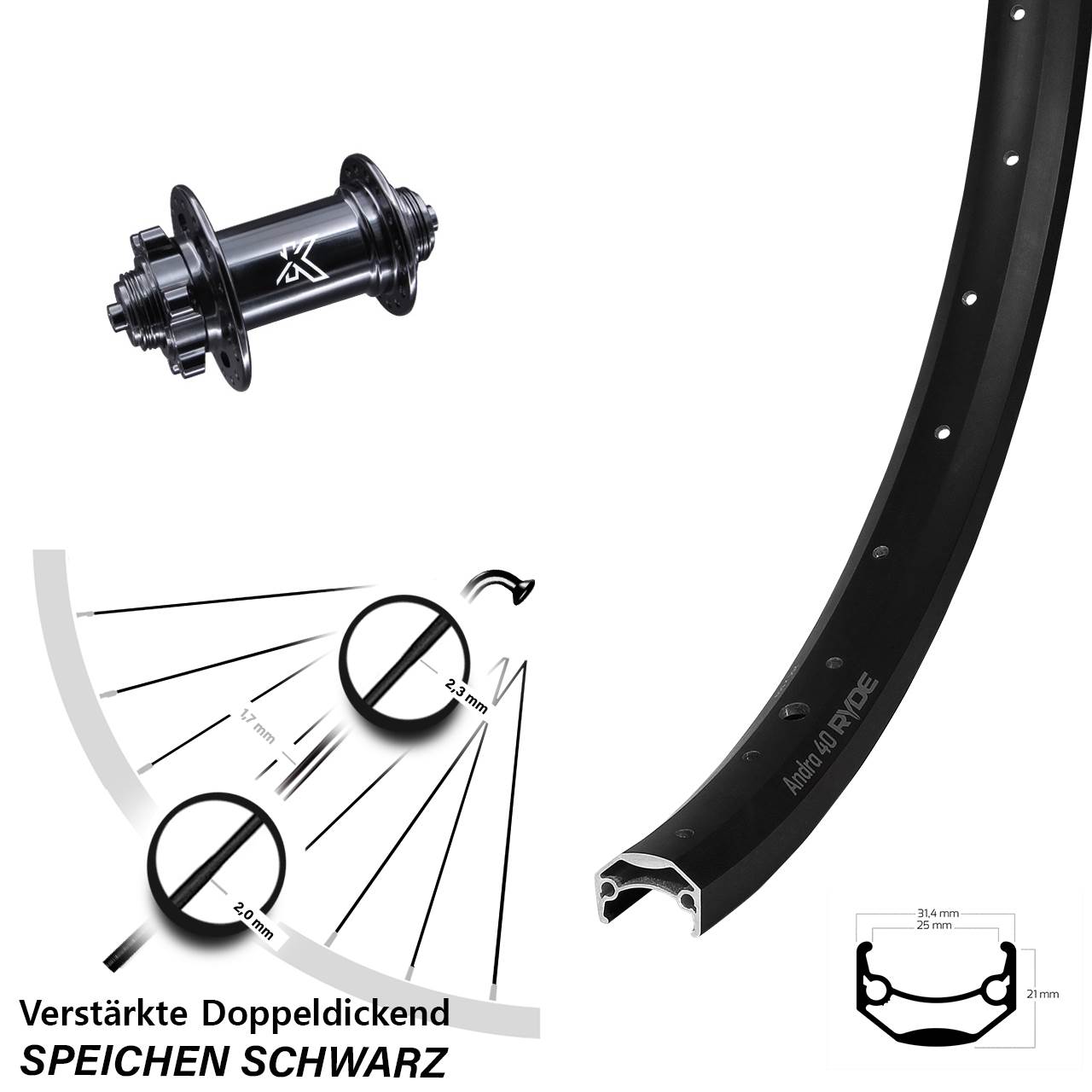 Disc Laufrad 26 Zoll Ryde Andra 40 KX-M QR