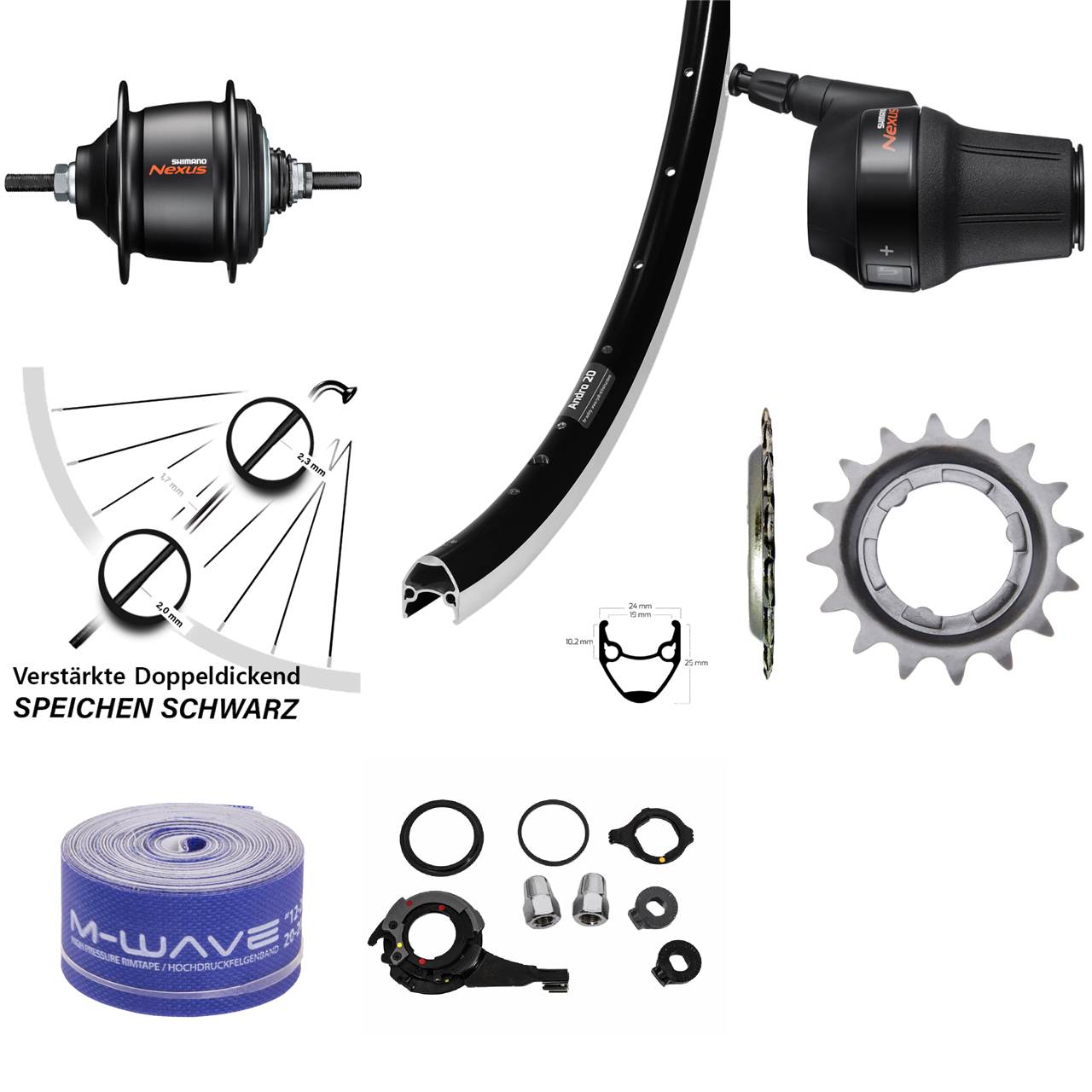 28 Zoll Ryde Andra 20 Shimano Nexus 8 Gang Freilauf Hinterrad schwarz