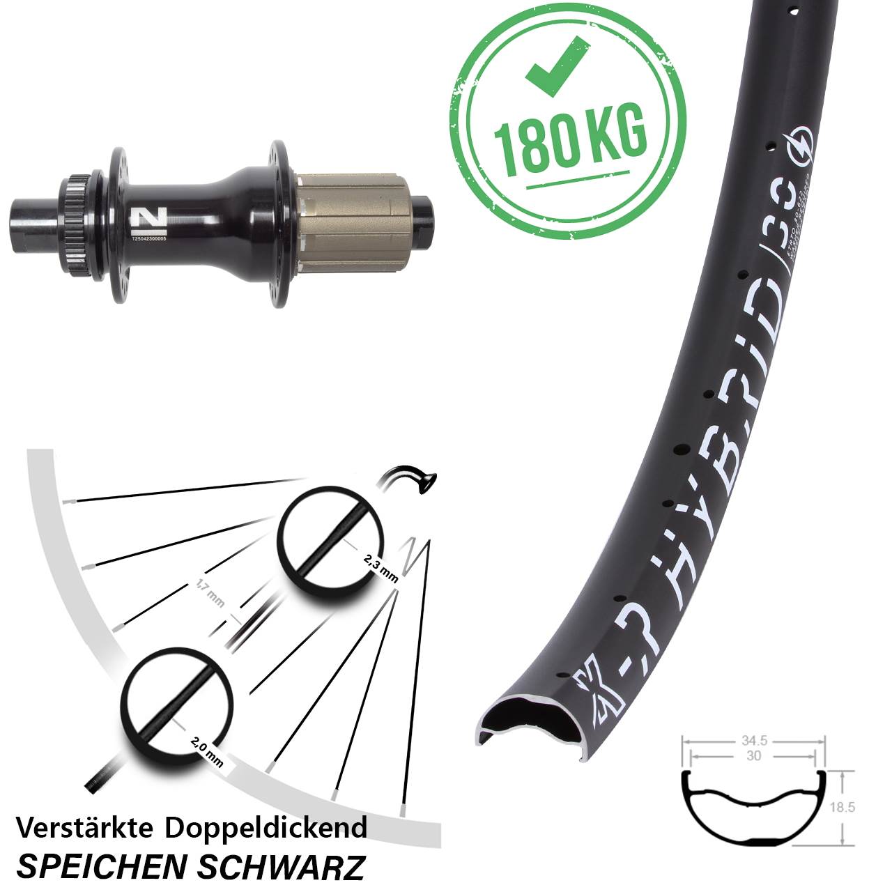 Disc Hinterrad 29 Zoll KX-R Hybrid 30 Novatec D792 8-12 fach HG 12x142