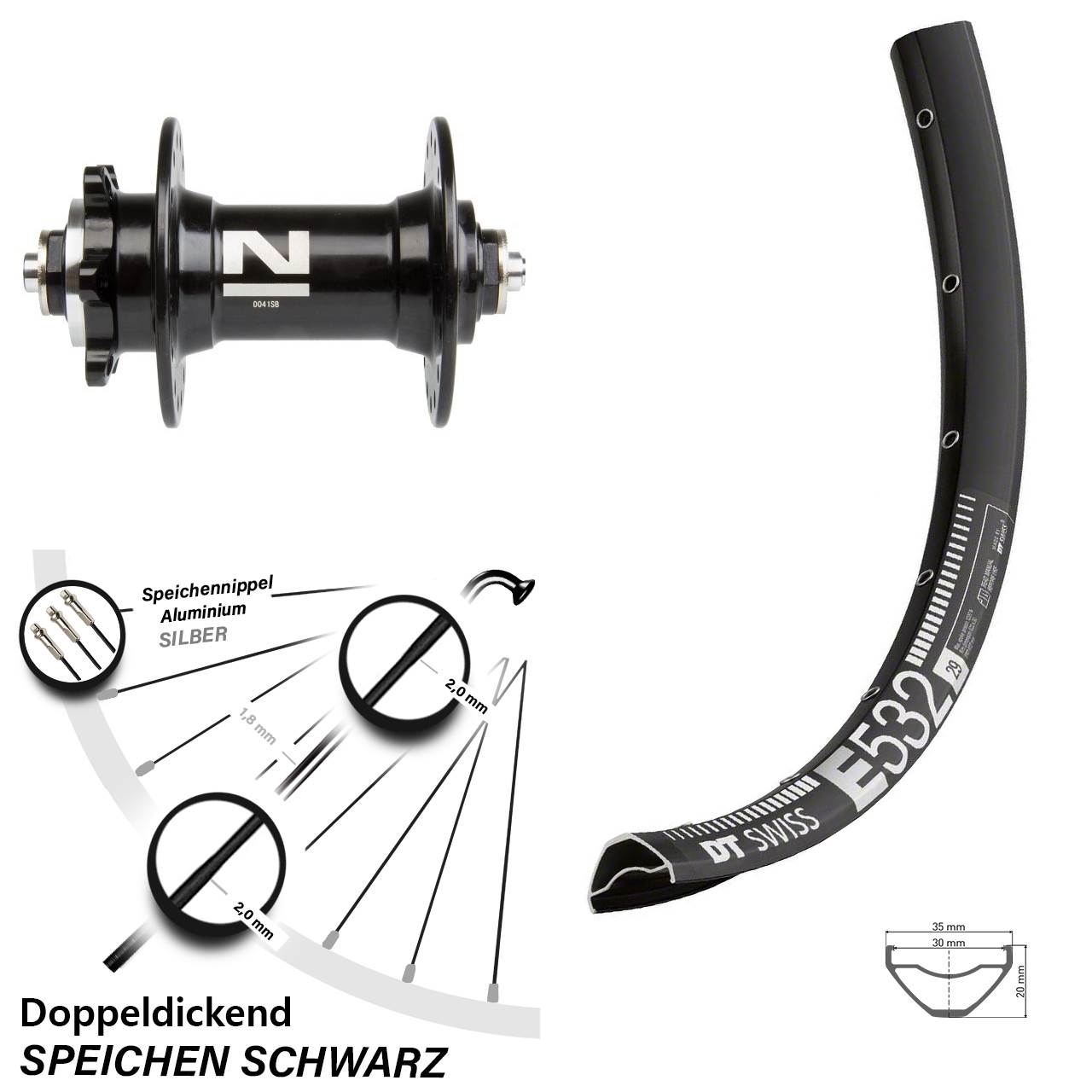 DT Swiss E 532 Novatec D041 29 Zoll Vorderrad 6-Loch für Schnellspanner