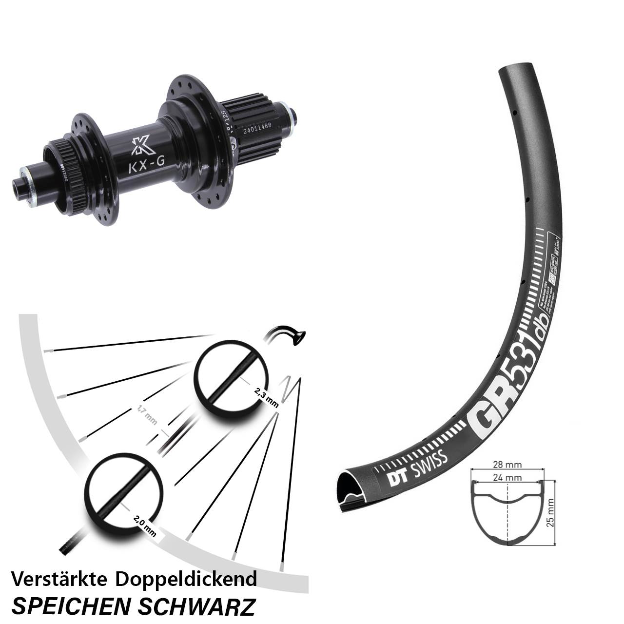 28-29 Zoll DT Swiss GR531 KX-G Hinterrad Centerlock QR Micro Spline