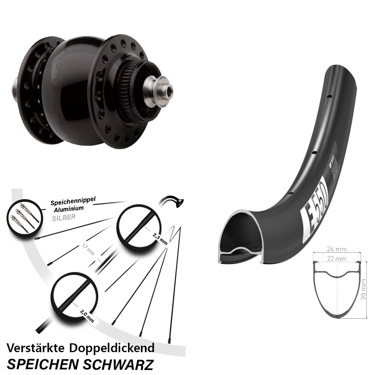 Disc Nabendynamo-Laufrad SON 28 Zoll DT Swiss E550 QR