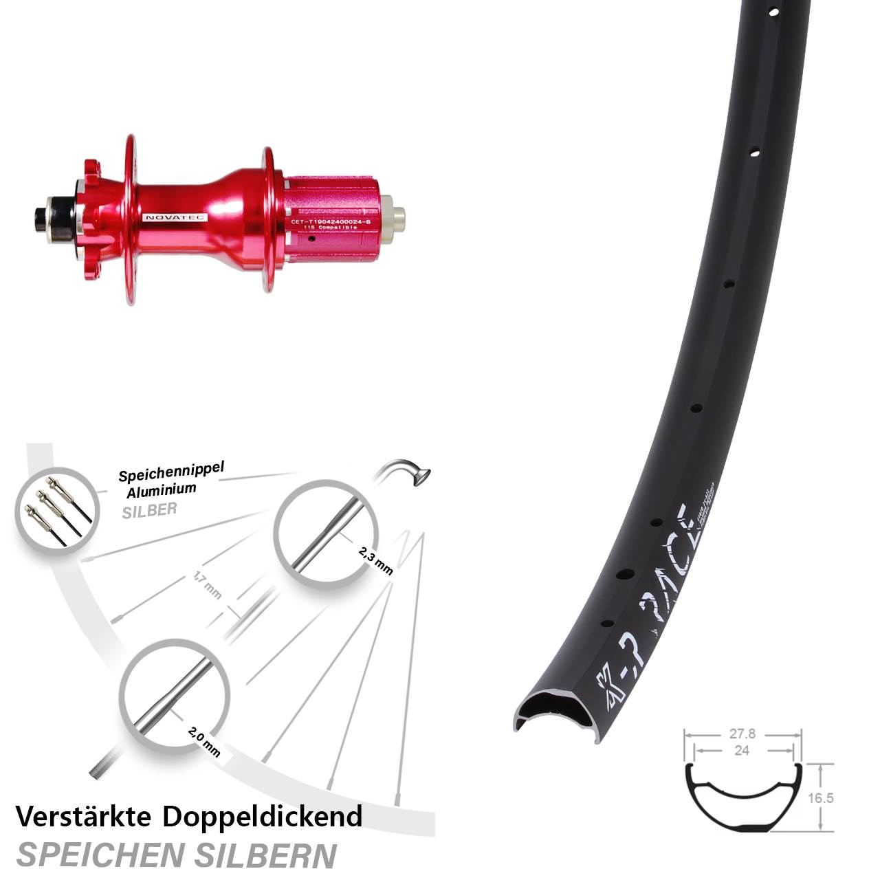 KX-R Race Novatec D792SB Hinterrad 6-Loch für Schnellspanner 8-12 fach HG