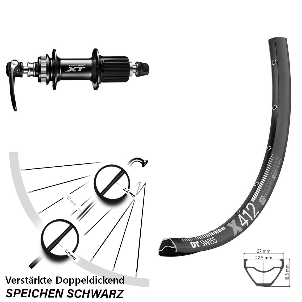 Disc Laufrad QR 28 Zoll DT Swiss X412 Shimano XT 8-11 fach