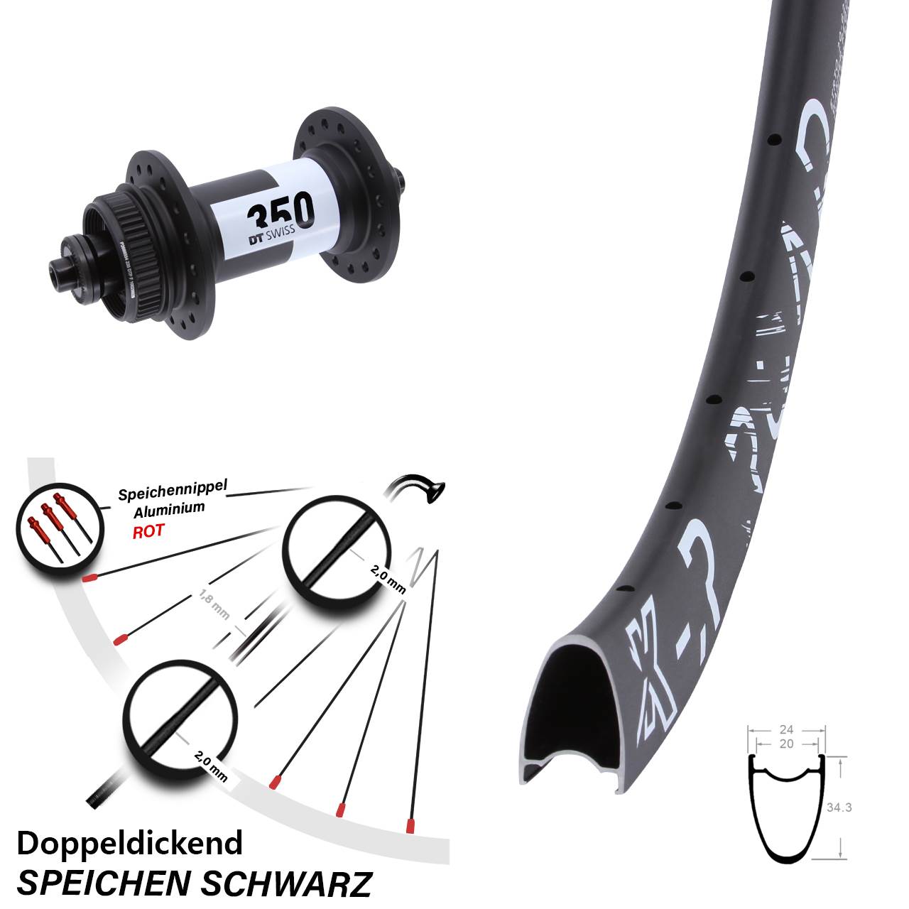 28 Zoll KX-R Road DT Swiss 350 Vorderrad Centerlock QR