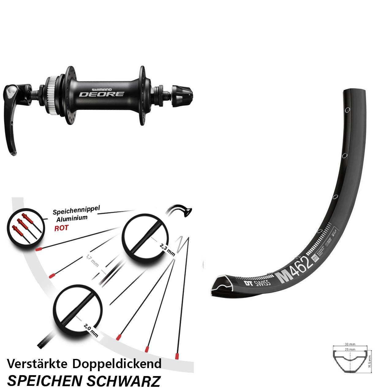 27,5 Zoll DT Swiss M462 Shimano Deore Disc Laufrad für Schnellspanner