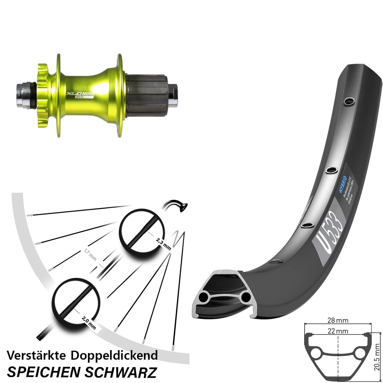 Disc Laufrad 12x142 26 Zoll DT Swiss U 533 XLC grün 8-11 fach HG