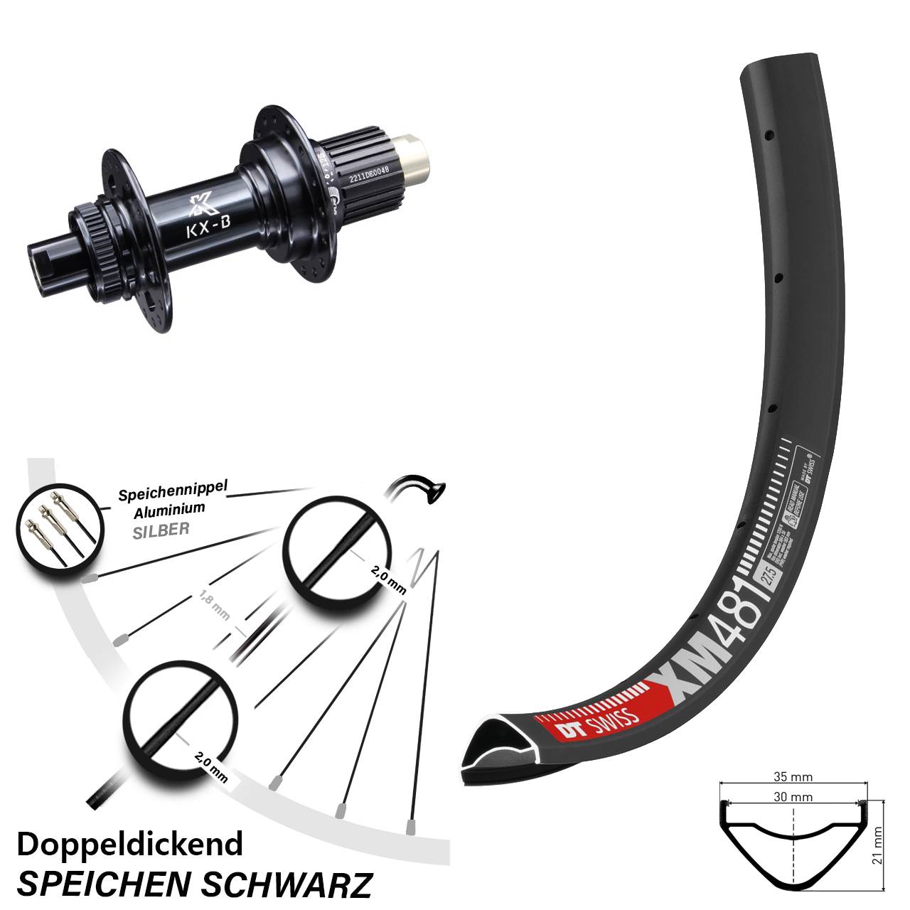 27,5 Zoll DT Swiss XM 481 Hinterrad KX-B Centerlock Micro Spline 12x148