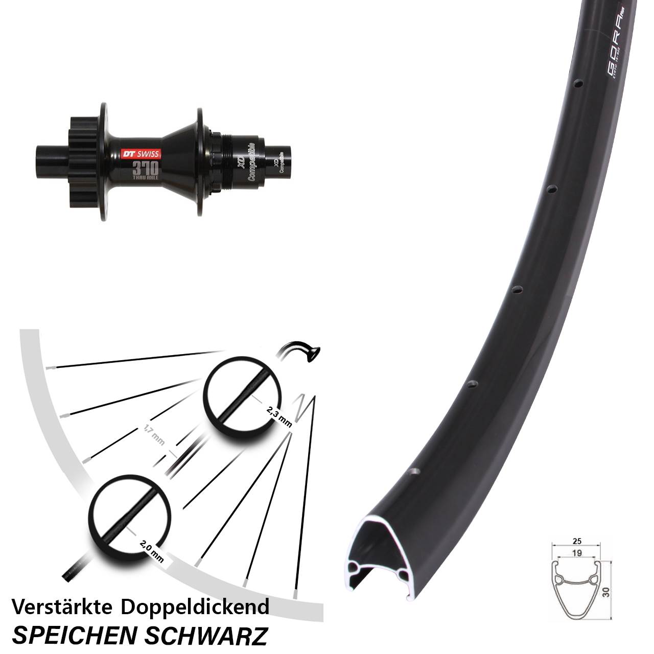 Hinterrad 28 Zoll Gora Plus DT Swiss 370 6-Loch 12x142 SRAM XD