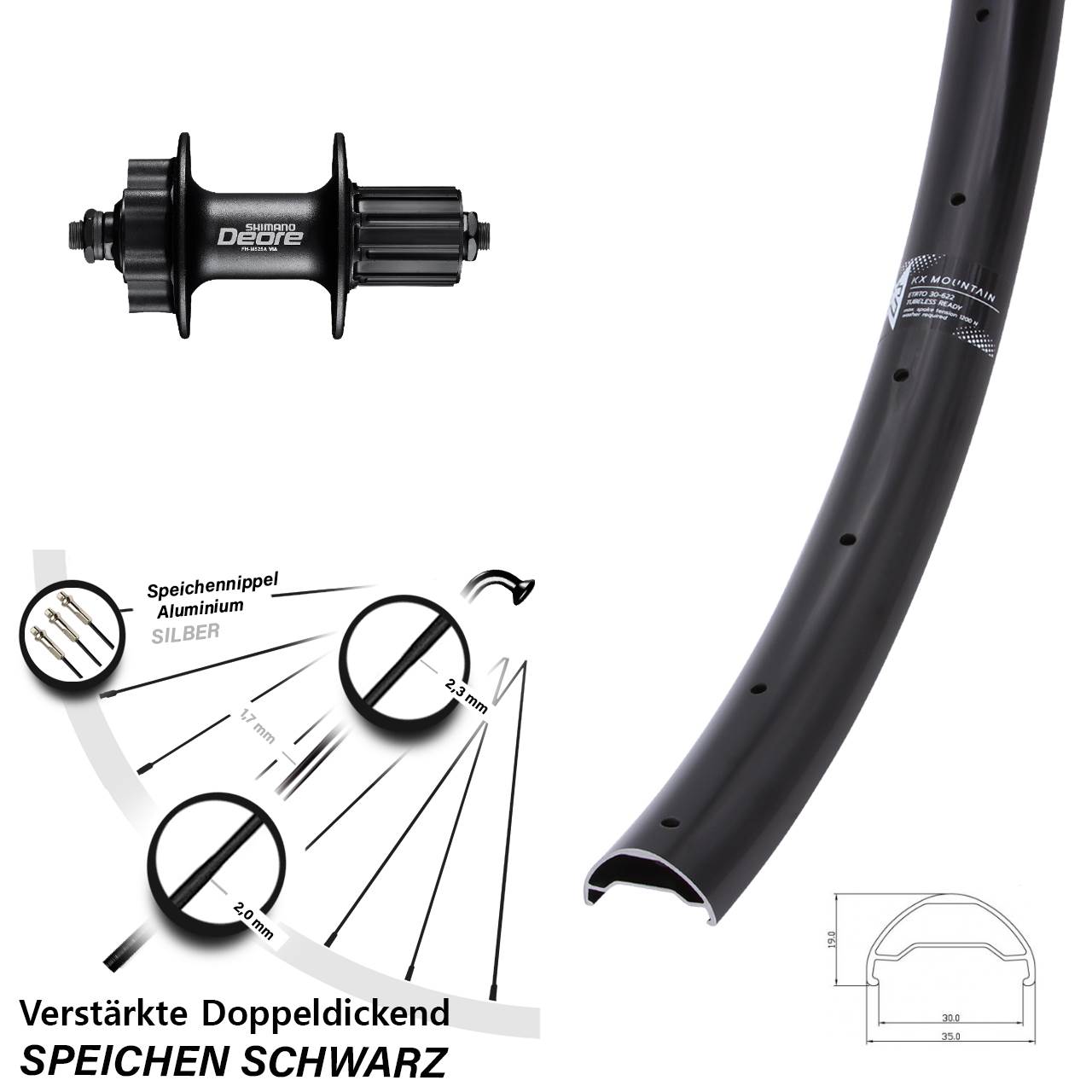 KX Mountain Shimano FH-M525 29 Zoll 6-Loch Hinterrad für Schnellspanner 8-11 fach