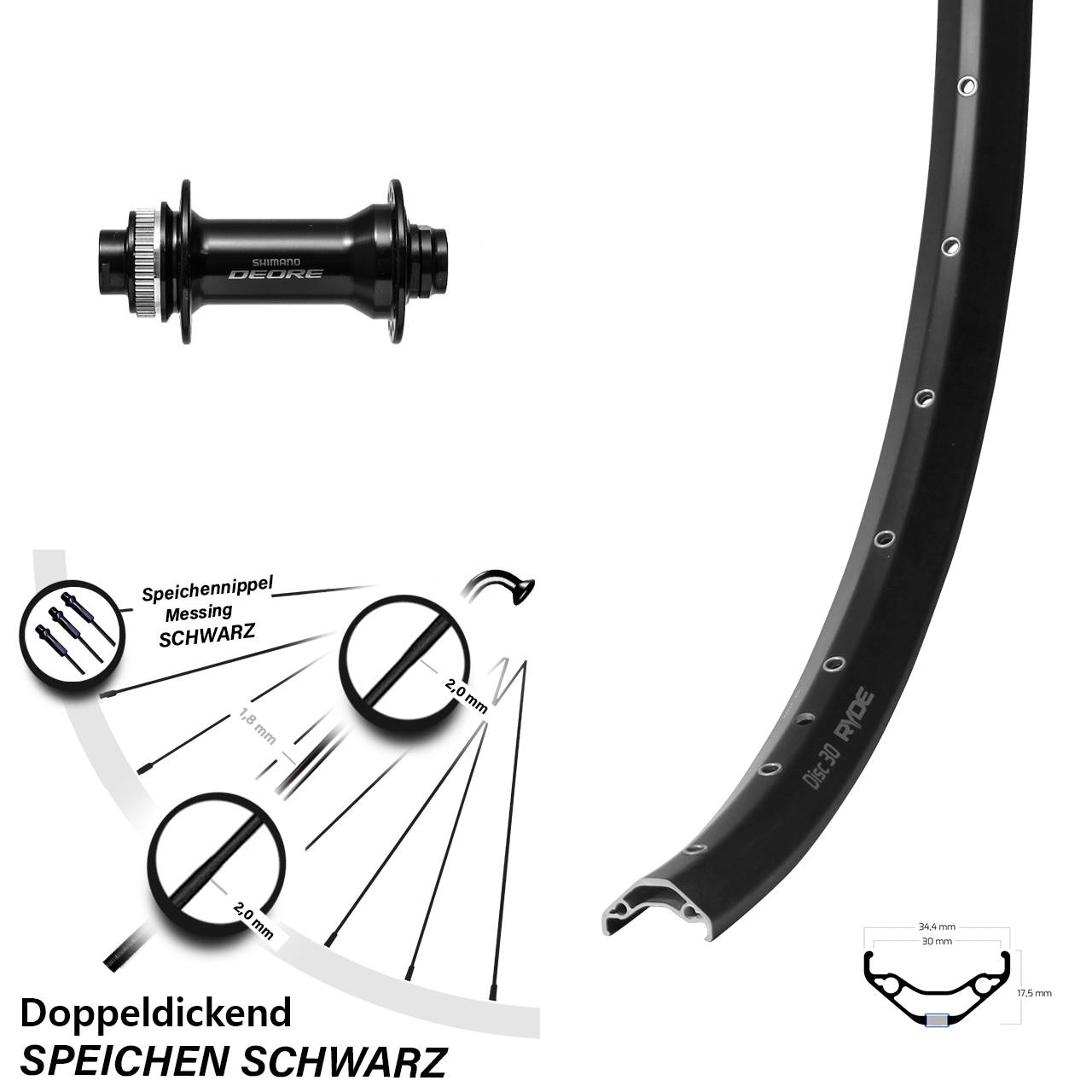 Ryde Disc 30 Shimano Deore 29 Zoll Centerlock Vorderrad 15x110 Boost