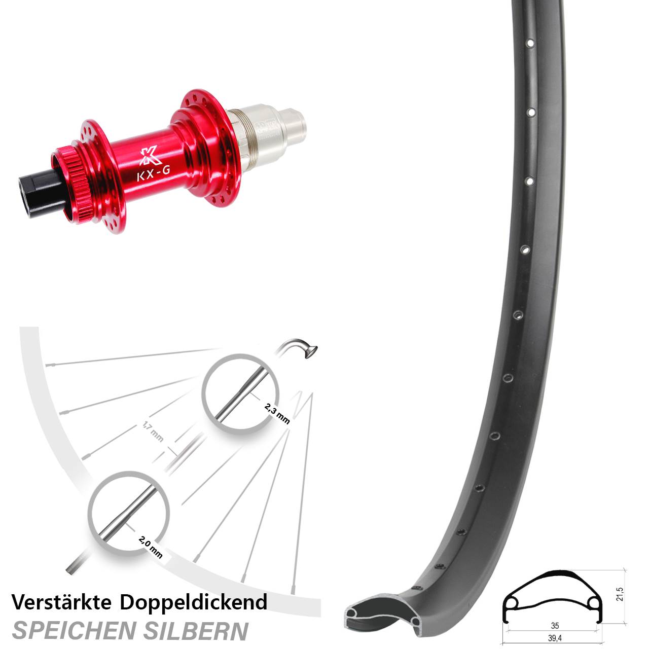 Hinterrad Centerlock 29 Zoll Ambrosio E35 KX-G rot XDR 12x142