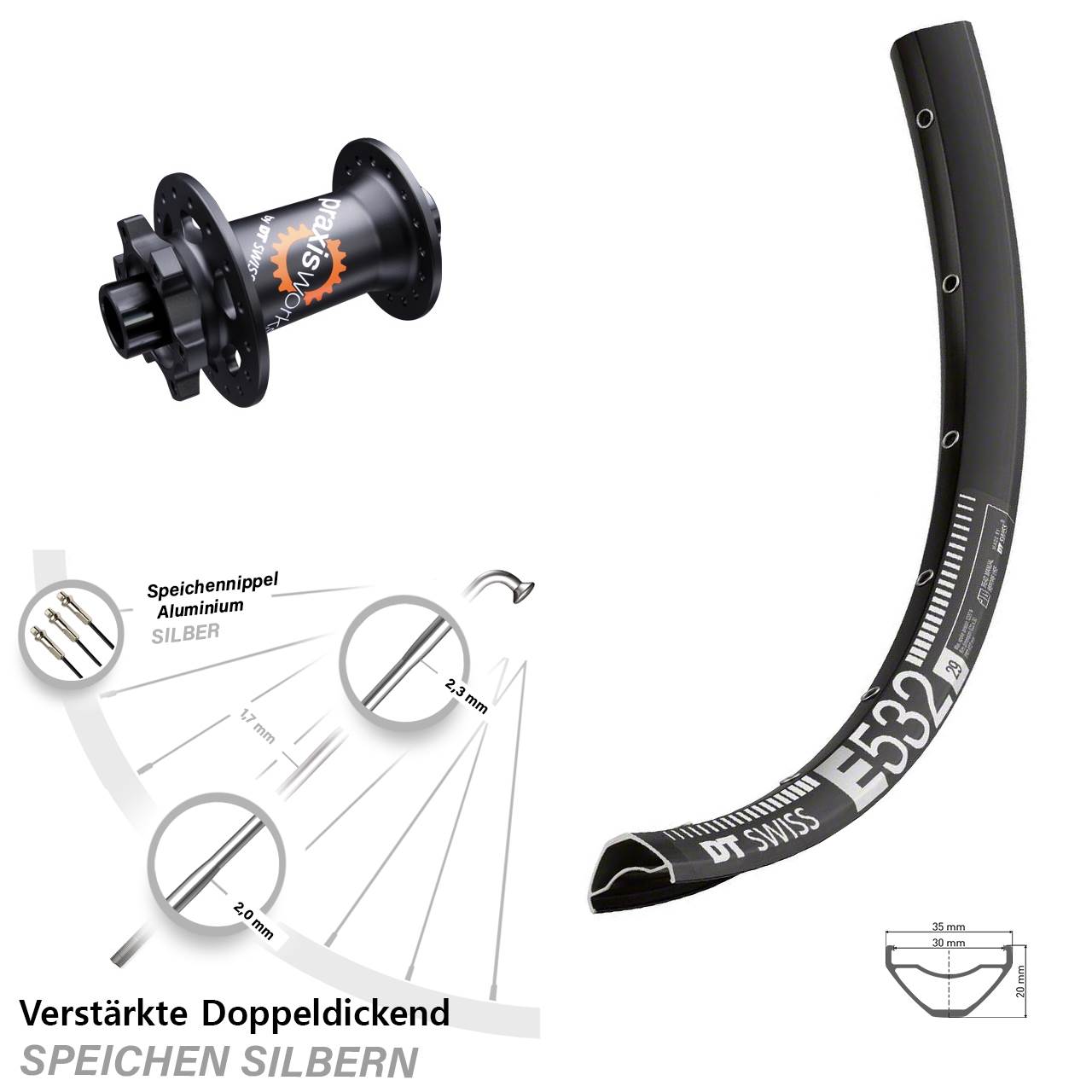 Vorderrad 6-Loch 15x100 29 Zoll DT Swiss E532-350 SL