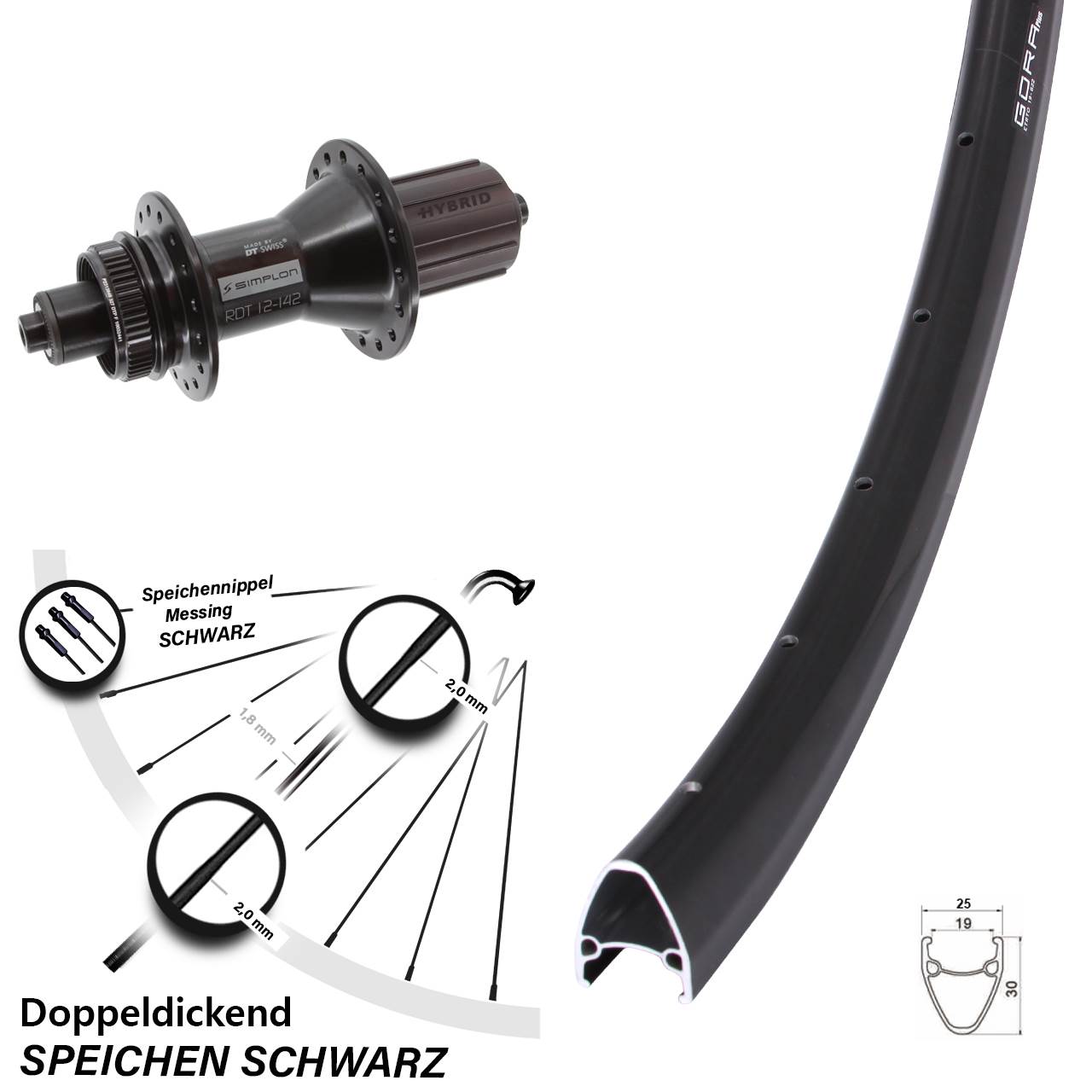 Gora Plus DT Swiss 370 Hybrid 28 Zoll Centerlock Hinterrad für Schnellspanner 8-11 fach HG