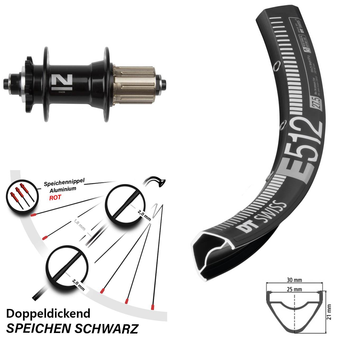 Laufrad 29 Zoll DT Swiss E 512 Disc Novatec D042SB schwarz 8-11 fach HG