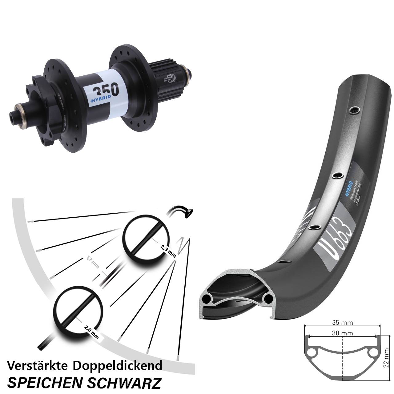 DT Swiss U 663-350 Hybrid 27,5 Zoll Hinterrad für Schnellsp. Micro Spline