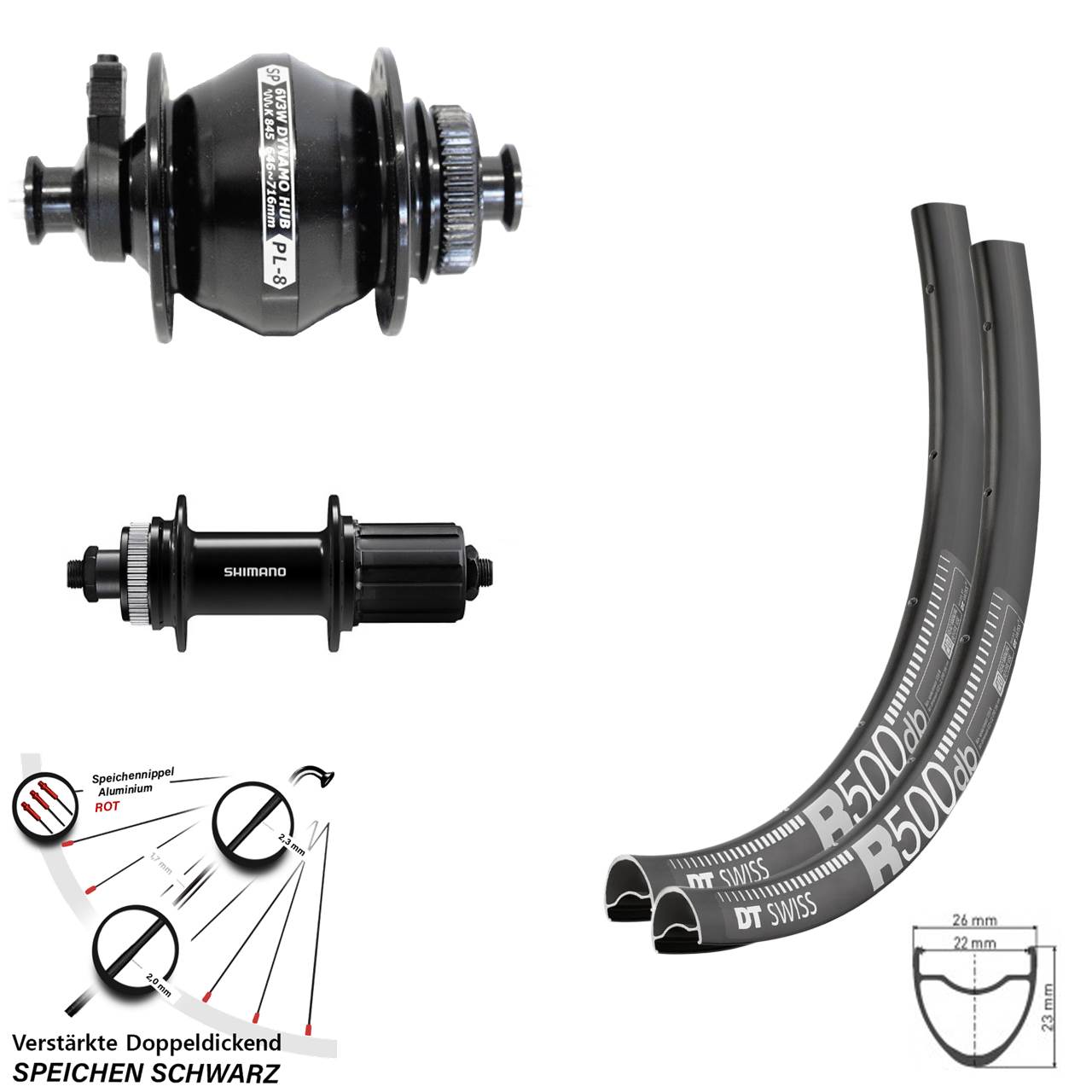 29 Zoll DT Swiss R500 SP PL-8 Shimano QC400 Centerlock Laufradsatz 5x100/135