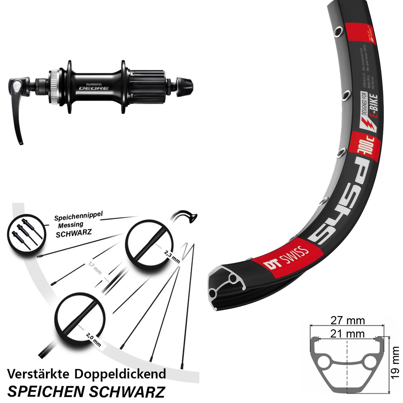 26 Zoll DT Swiss 545d Shimano Deore Hinterrad Centerlock QR 8-11 fach