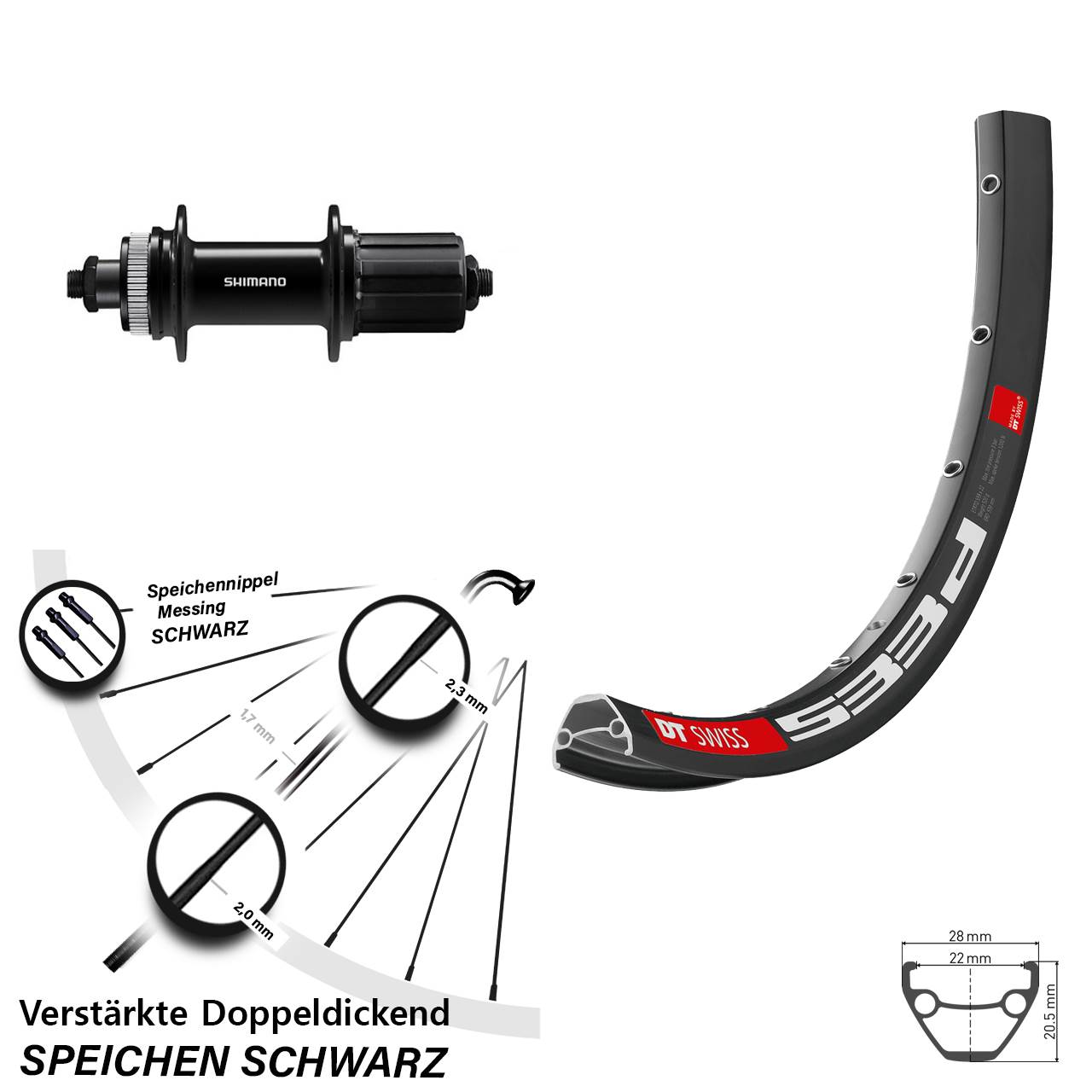 27,5 Zoll DT Swiss 533d Shimano FH-QC400 Disc Laufrad für Schnellspanner 8-11 fach