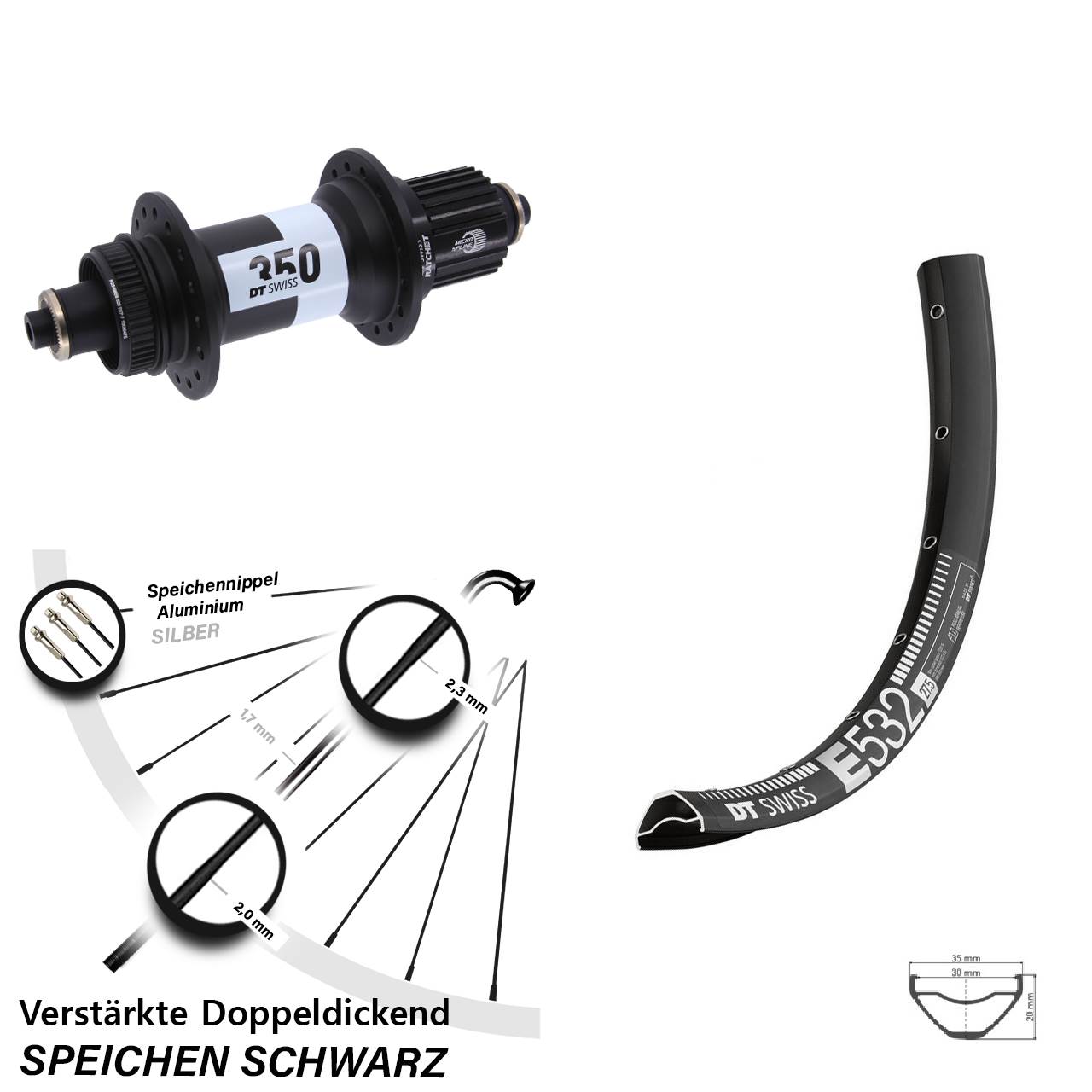 DT Swiss E532-350 Ratchet 36 29 Zoll Hinterrad QR Shimano Micro Spline