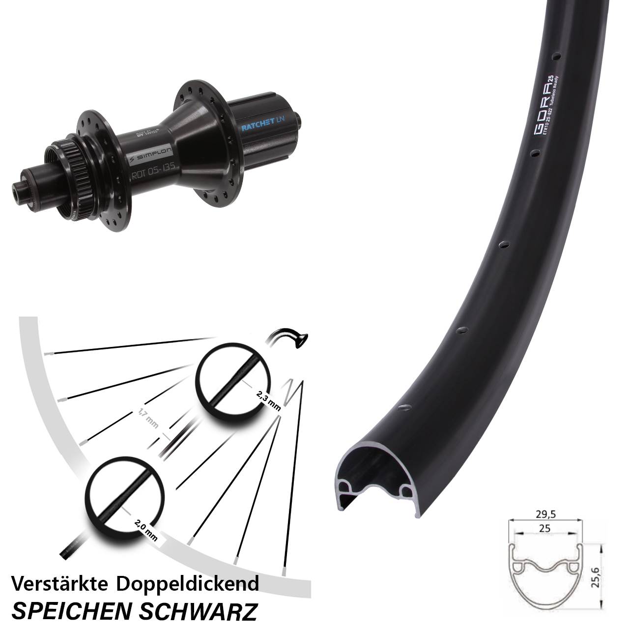 Hinterrad Centerlock für Schnellspanner 28-29 Zoll Gora 25 DT Swiss 370 Hybrid 8-11 fach