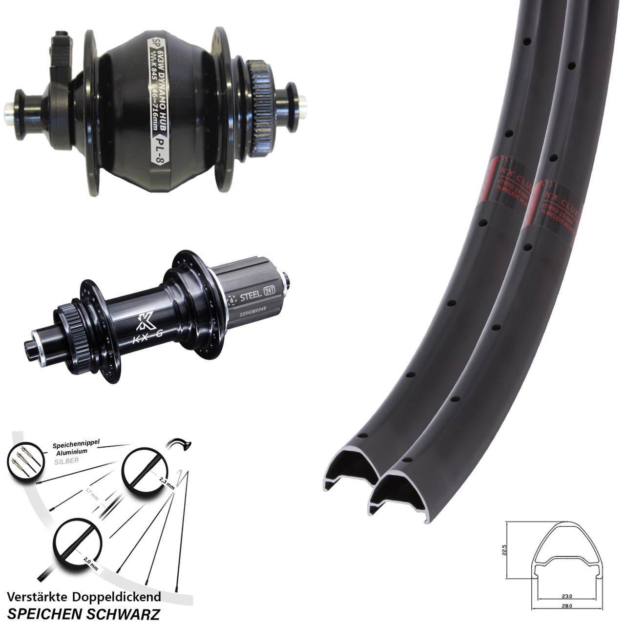 Laufrad-Satz für Schnellspanner 27,5 Zoll KX-GS Clue Shutter PL-8 8-12 fach