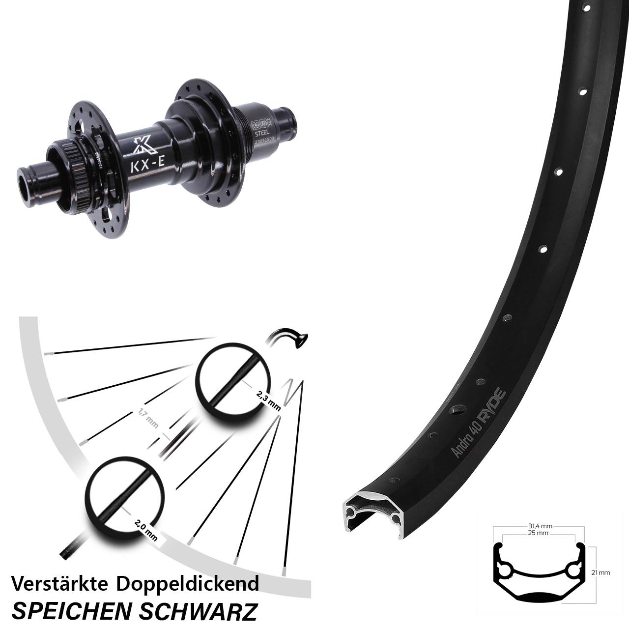 Disc Hinterrad 12x148 26 Zoll Ryde Andra 40 KX-E SRAM XD