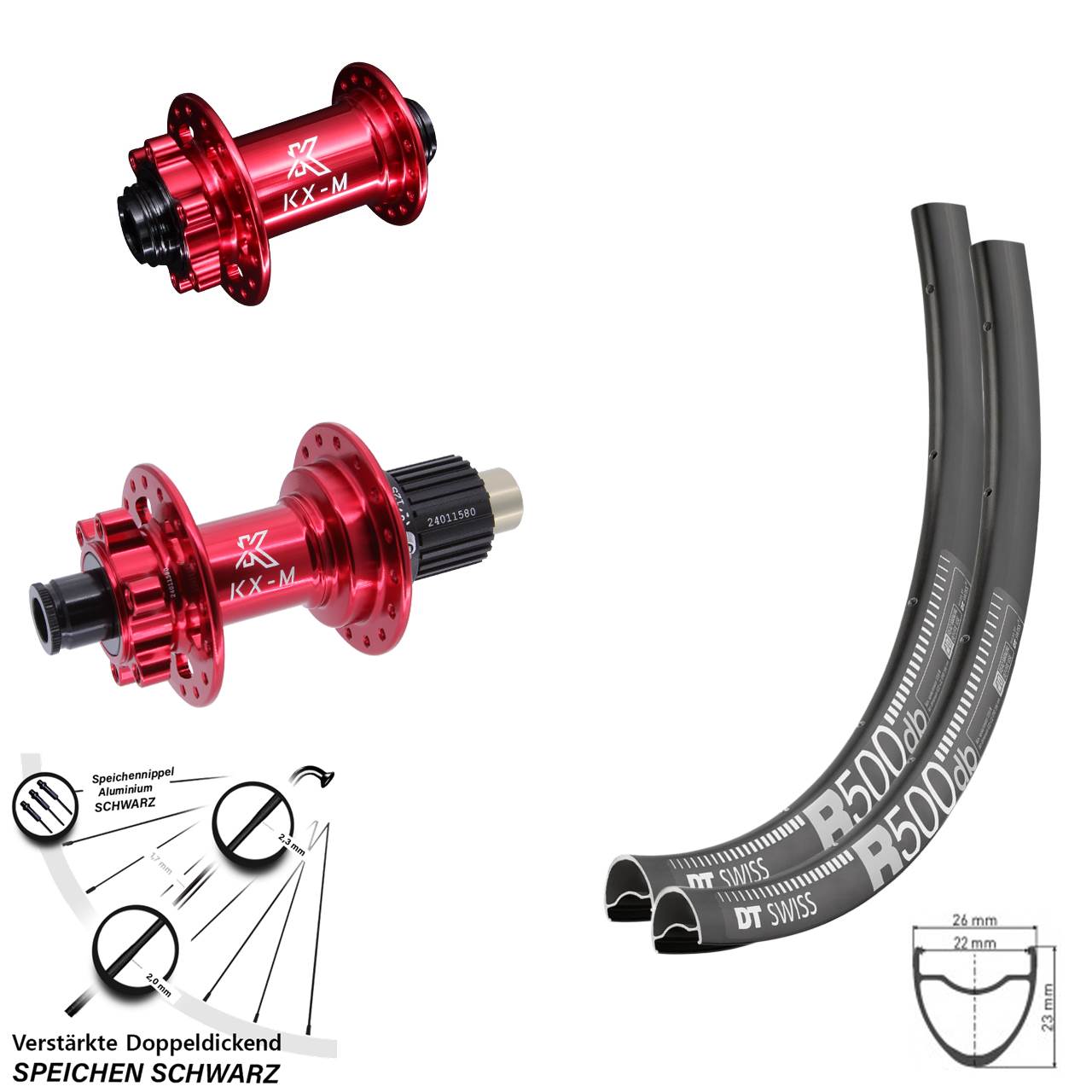 Disc Laufradsatz 12x100/142 29 Zoll DT Swiss R 500 KX-M rot Micro Spline