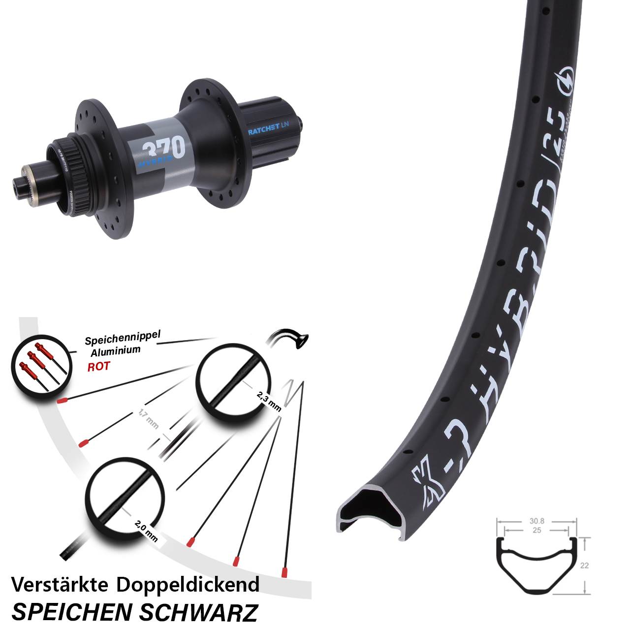 Disc Hinterrad 26 Zoll KX-R Hybrid 25 DT Swiss 370 8-11 fach HG für Schnellsp.