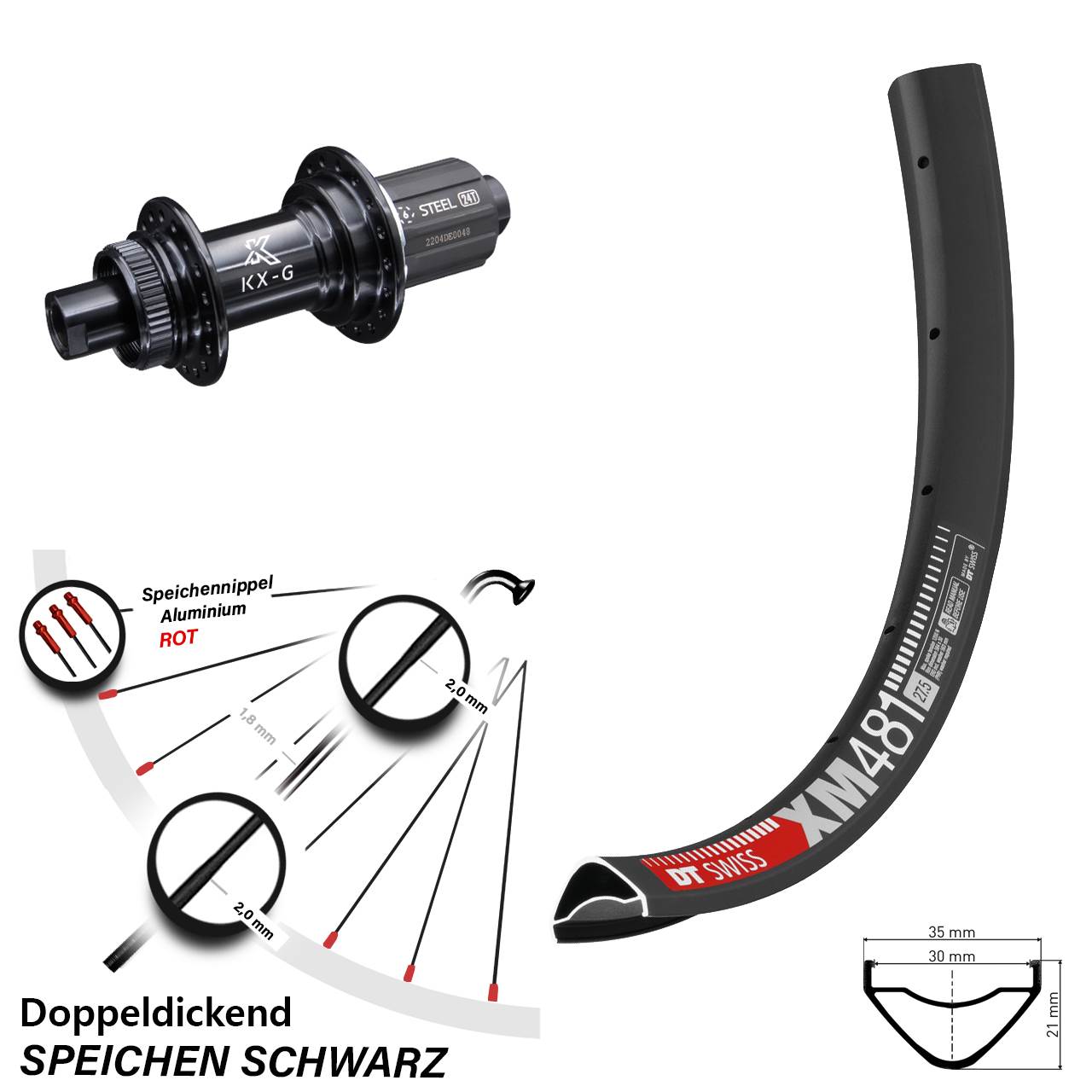 Hinterrad 27,5 Zoll DT Swiss XM 481 KX-GS 8-12 fach 12x142