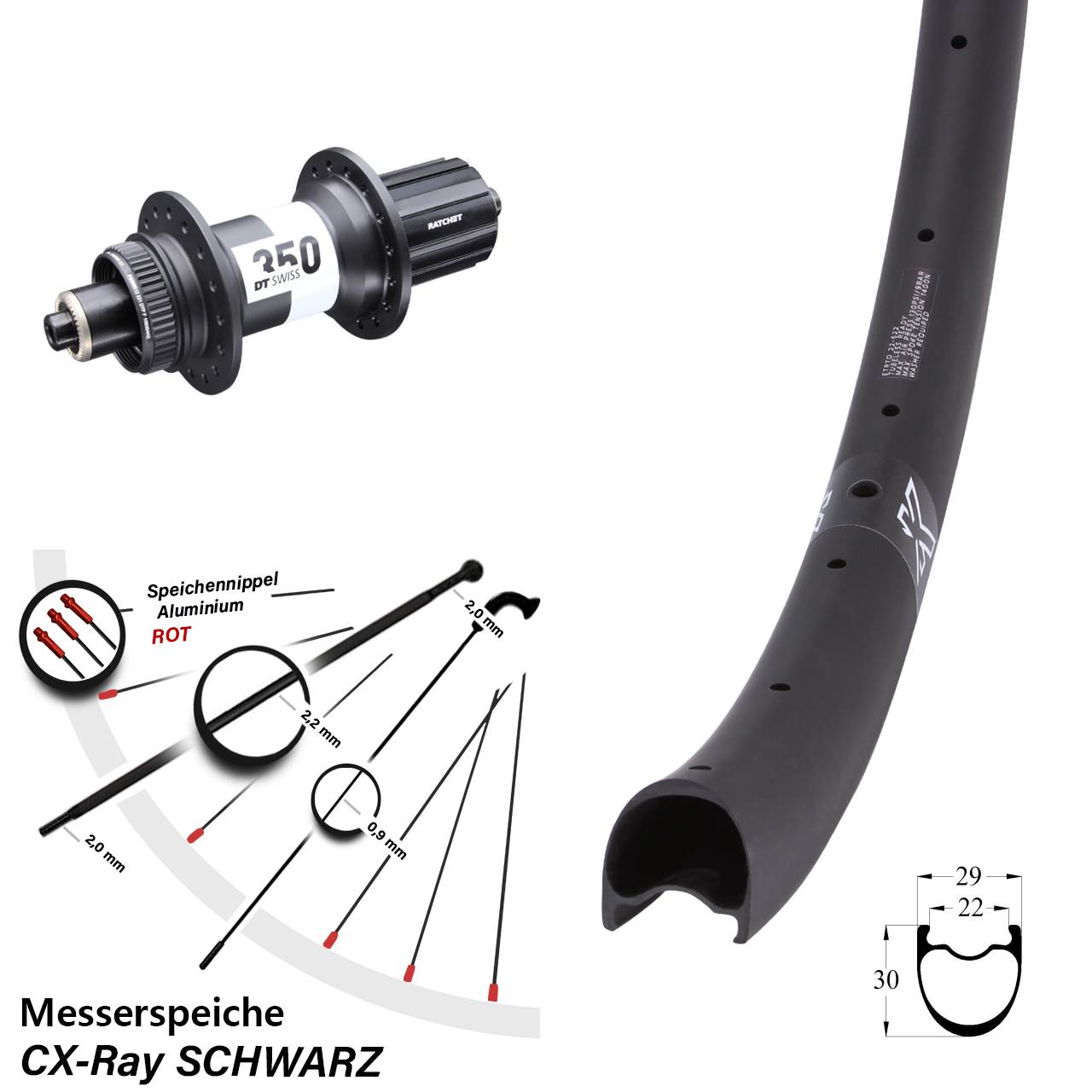 28-29 Zoll KX-RC Gravel Carbon DT Swiss 350 Hinterrad Centerlock Schnellspanner CX-Ray