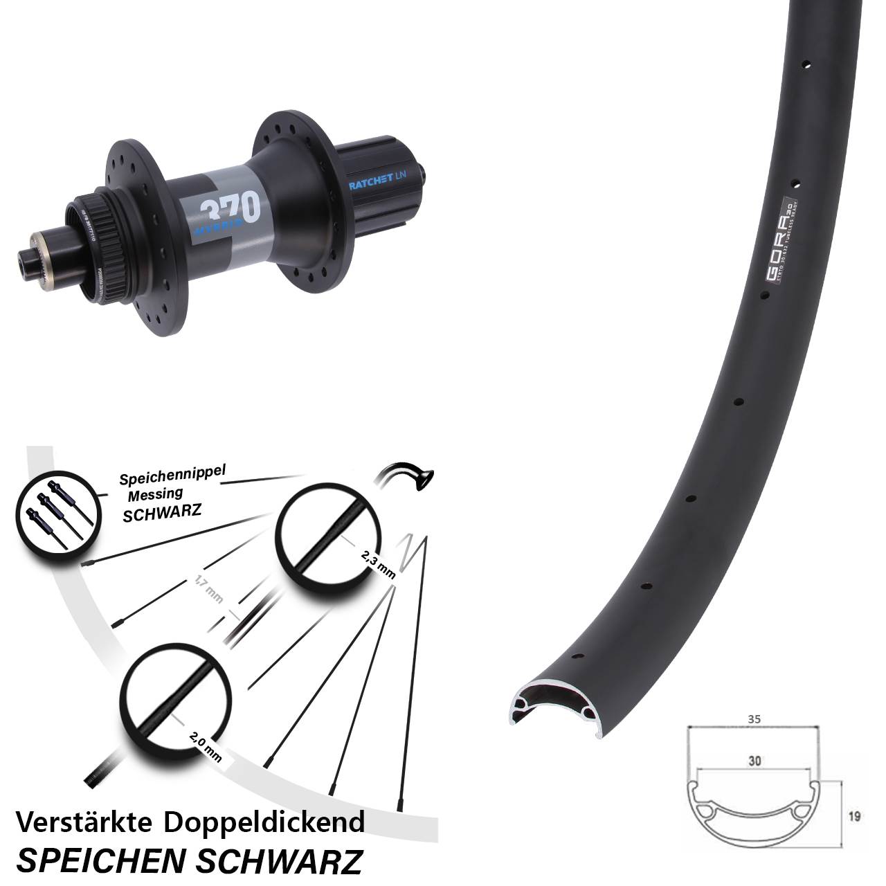 Hinterrad Centerlock 650B Gora 30 DT Swiss 370 Hybrid 8-11 fach für Schnellspanner Boost