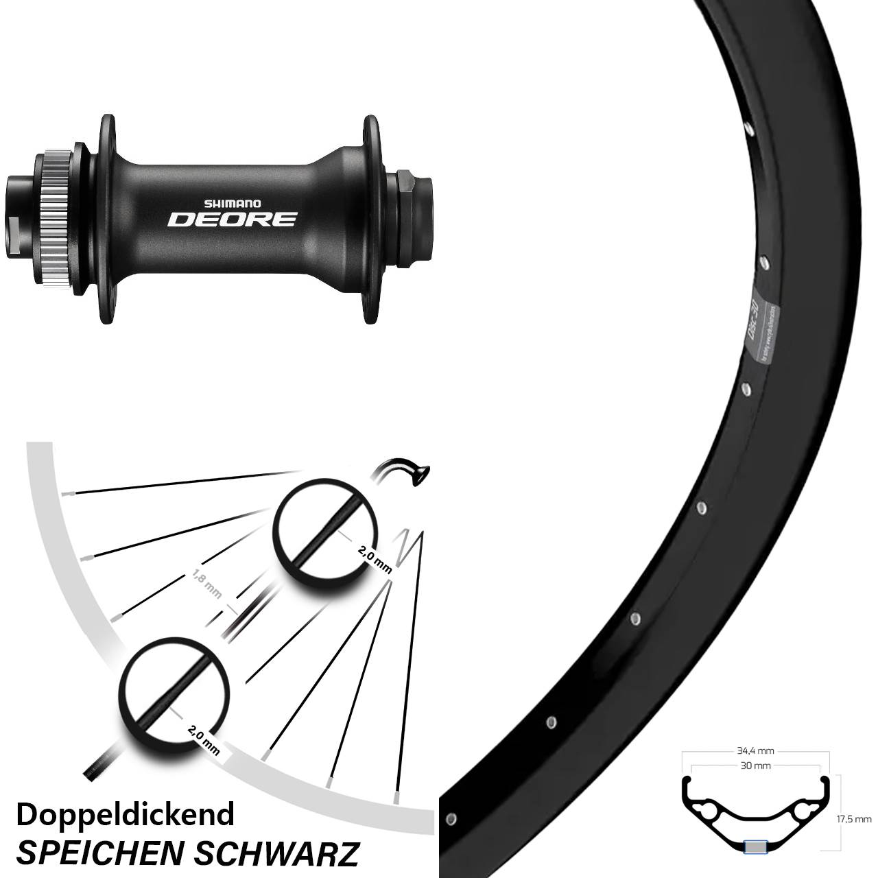 Disc Vorderrad 29 Zoll Ryde Disc 30 Shimano Deore 15x110 Boost