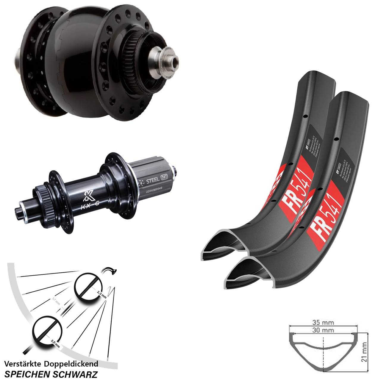 29 Zoll DT Swiss FR 541 KX-GS SON delux Laufradsatz für Schnellspanner 8-12 fach HG