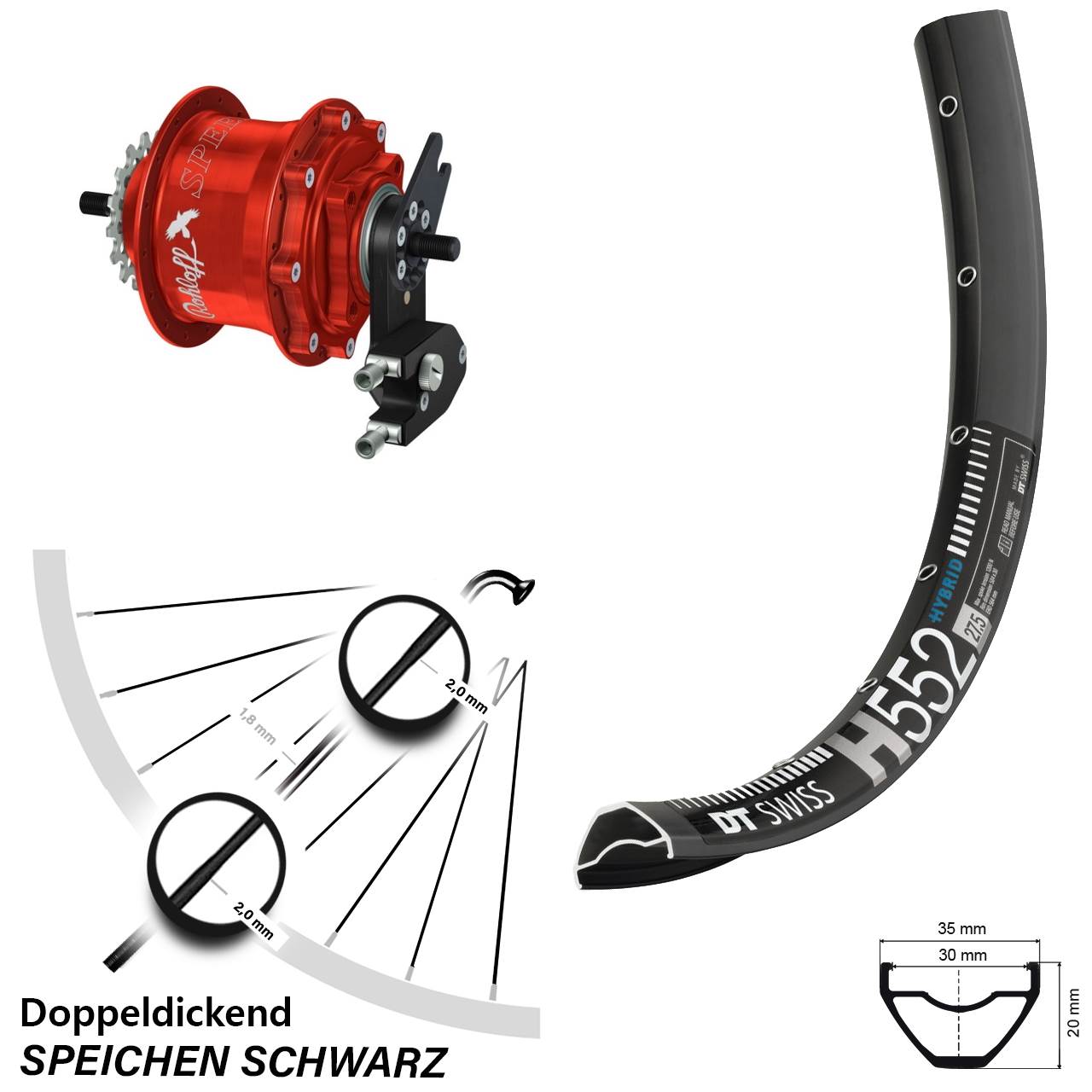 Hinterrrad 29 Zoll DT Swiss H552 Rohloff Speedhub TS Disc OEM2 rot