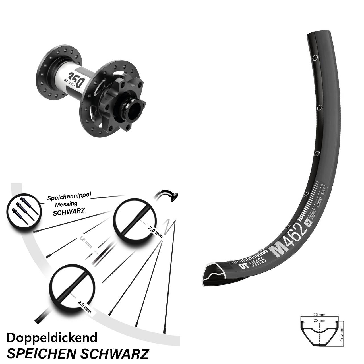 650B DT Swiss M462-350 Vorderrad 6-Loch 15x100