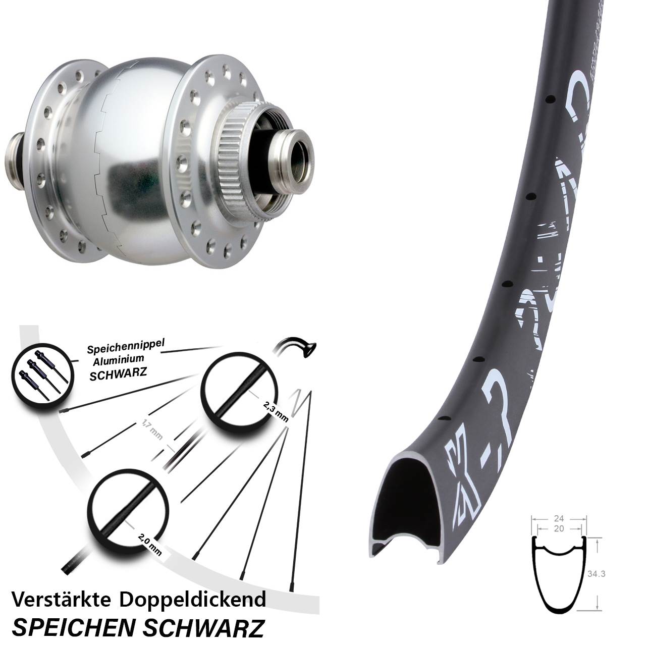 Nabendynamo-Vorderrad Centerlock 29 Zoll KX-R Road SON delux 12x100
