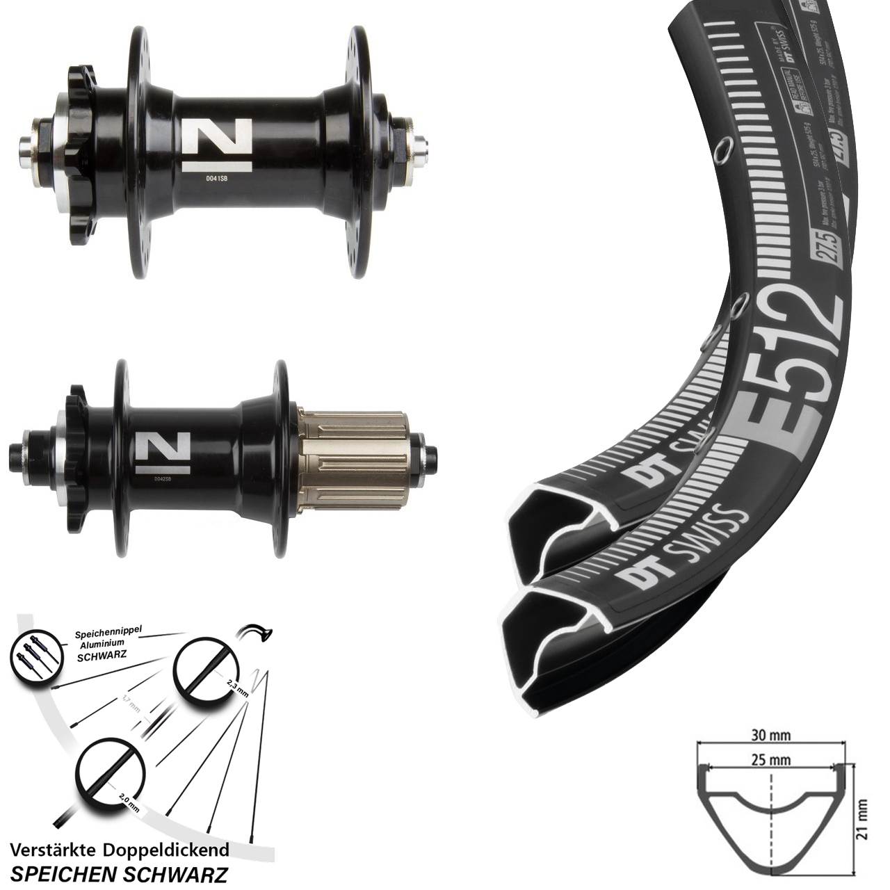 Laufradsatz 27,5 Zoll DT Swiss E512 Novatec D-041/D-042 SB 6-Loch 8-11 fach HG QR