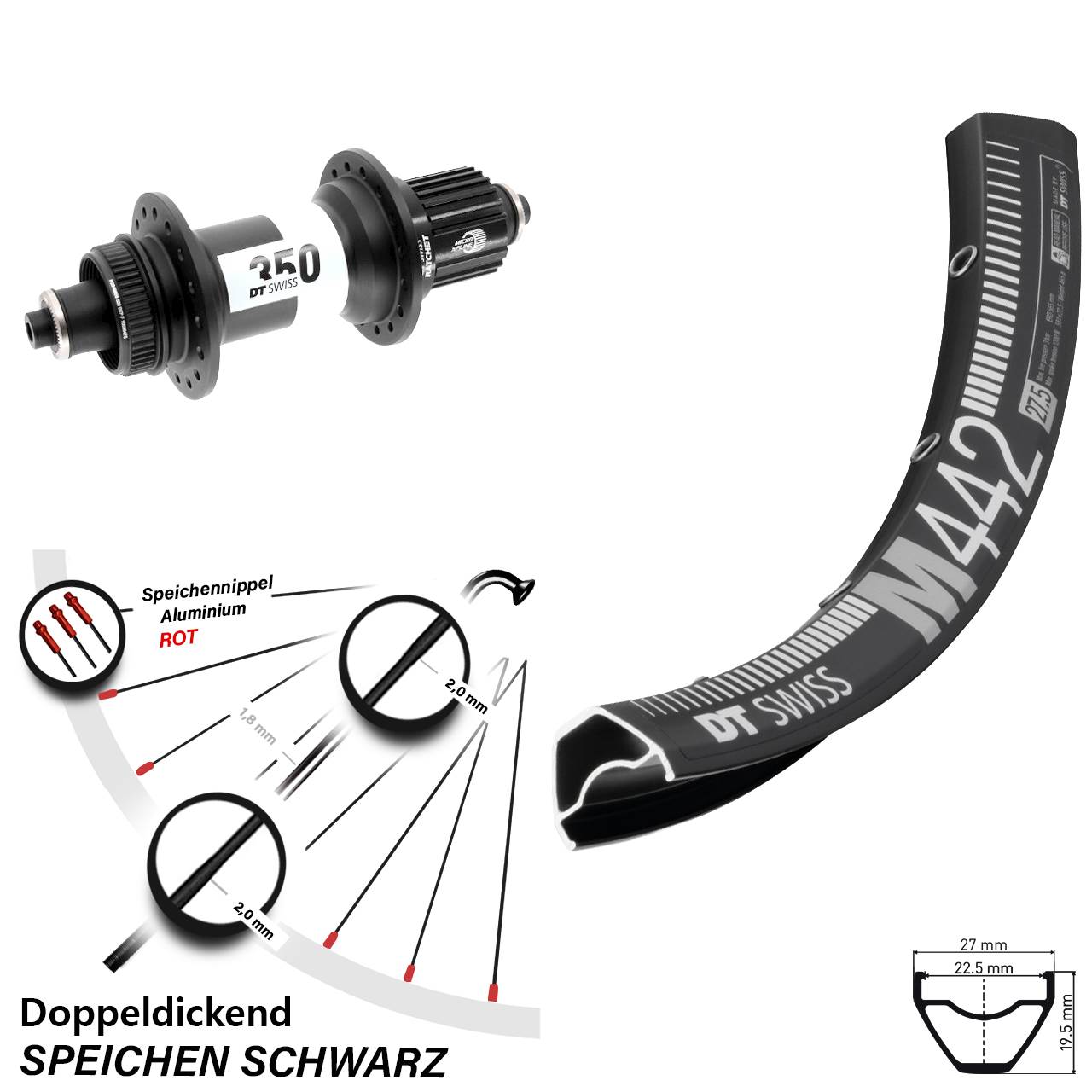 Disc Laufrad 28 Zoll DT Swiss M 442-350 Shimano Micro Spline QR Boost