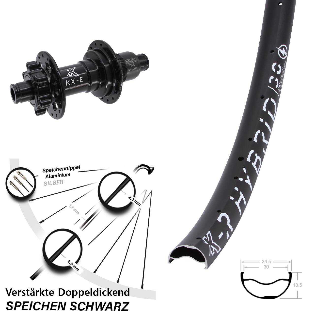 29 Zoll KX-R Hybrid 30 Boost 6-Loch Hinterrad 12x148 XD 11-12 fach